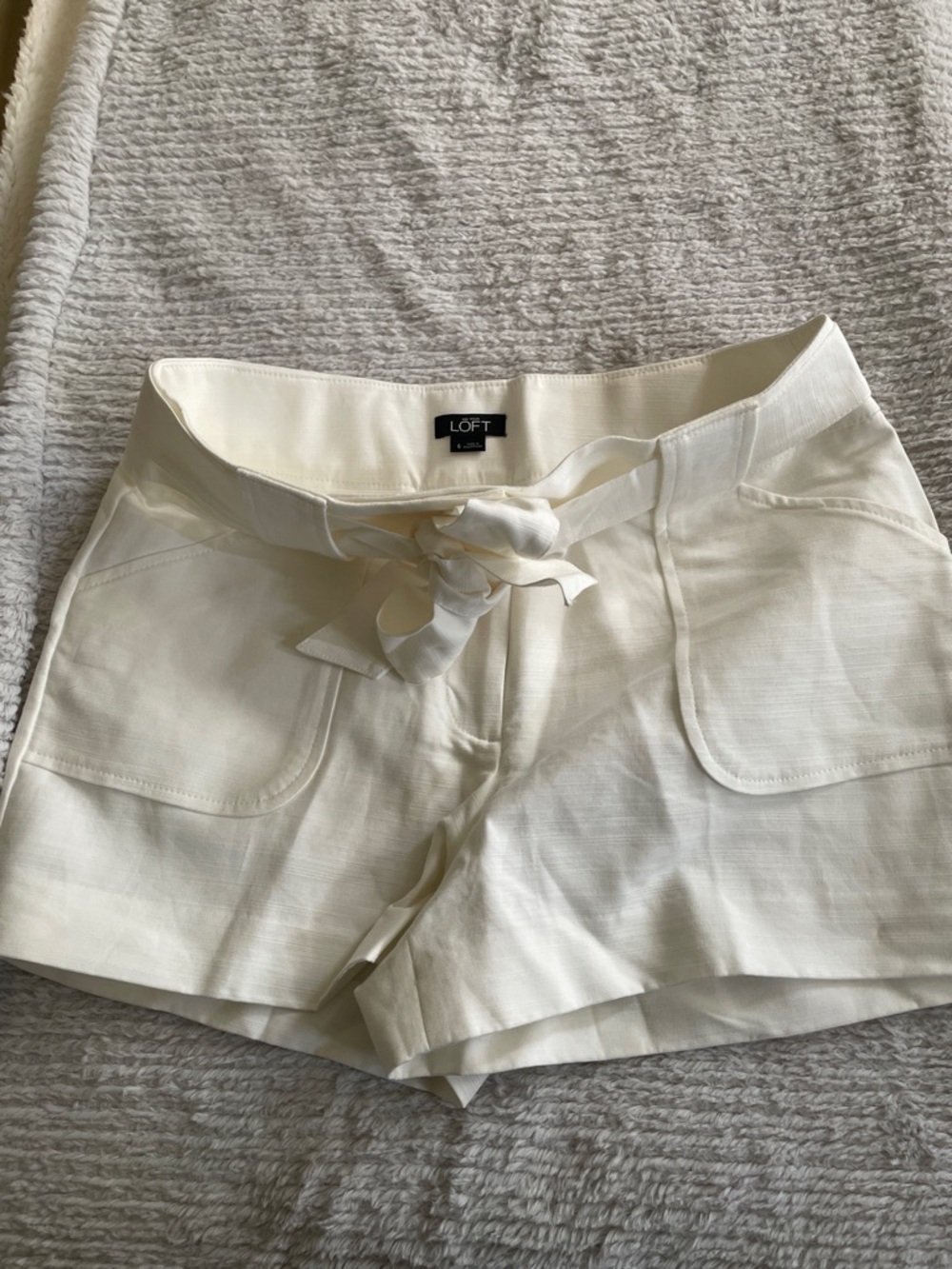 LOFT Cream High Waist Tie Front Shorts